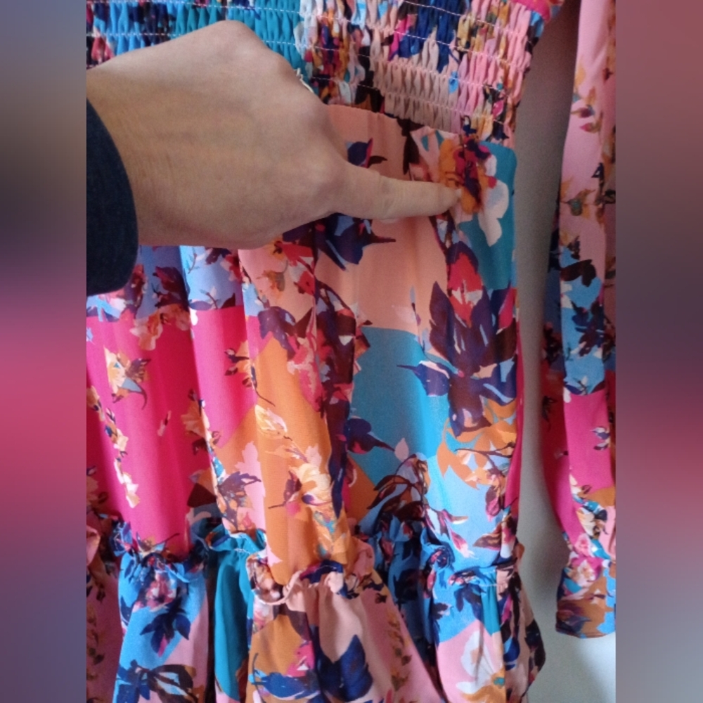 Floral Multicolor Patchwork Style Mini Dress with Ruffles Size XS - Picture 13 of 13